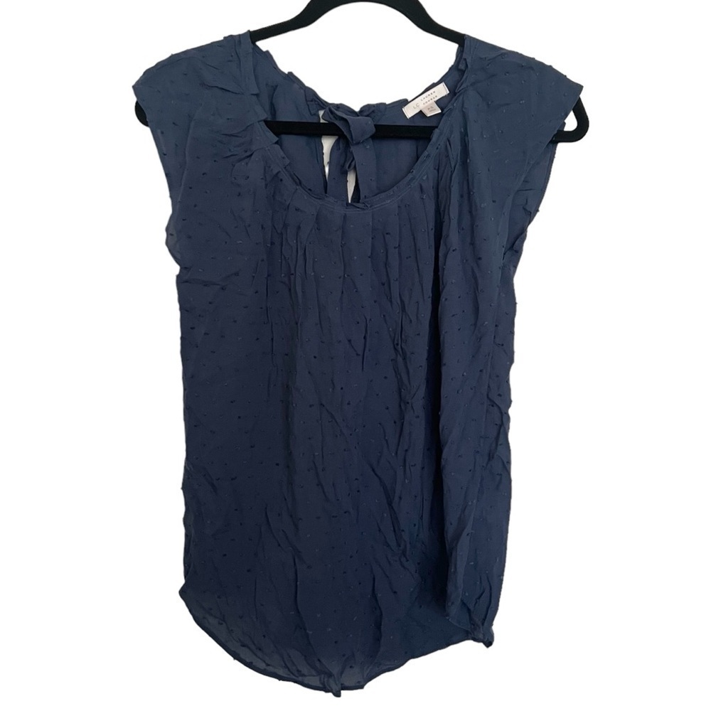 LC Lauren Conrad Blue Swiss Dot Short Sleeve Blouse XS
